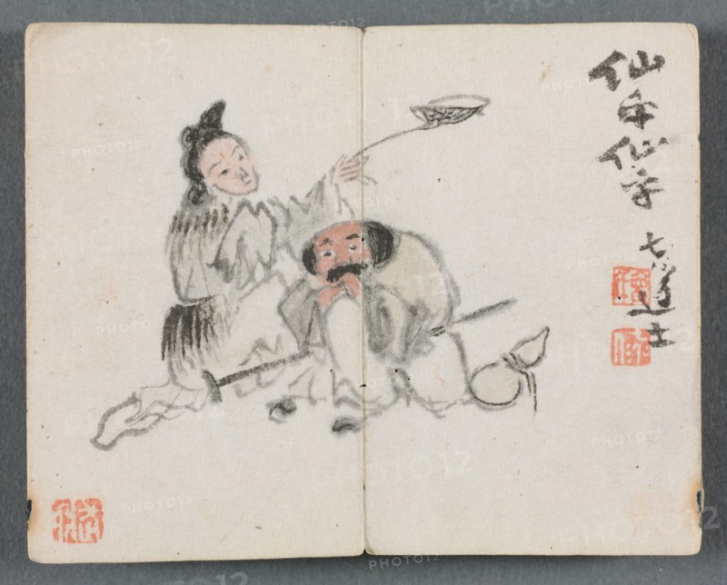 Miniature Album with Figures and Landscape (Man and Woman), 1822. Zeng Yangdong (Chinese). Album leaf, ink and color on paper; overall: 6.1 x 7.7 cm (2 3/8 x 3 1/16 in.).