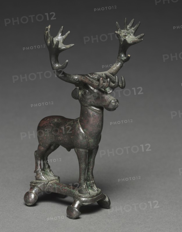 Stag Poletop, 1400-1200 BC. Eastern Anatolia, Hittite, 15th-13th century BC. Bronze, solid cast; overall: 13.8 x 7.9 x 9.2 cm (5 7/16 x 3 1/8 x 3 5/8 in.).