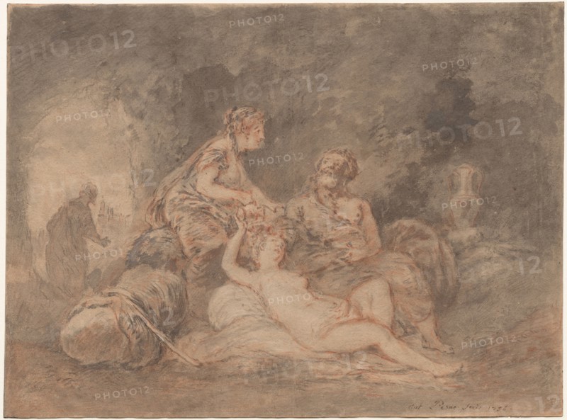 Lot and His Daughters, 1756. Antoine Pesne (French, 1683-1757). Black and red chalk wash, gray wash, heightened with white gouache; framing lines in black ink; sheet: 33.4 x 45.1 cm (13 1/8 x 17 3/4 in.).