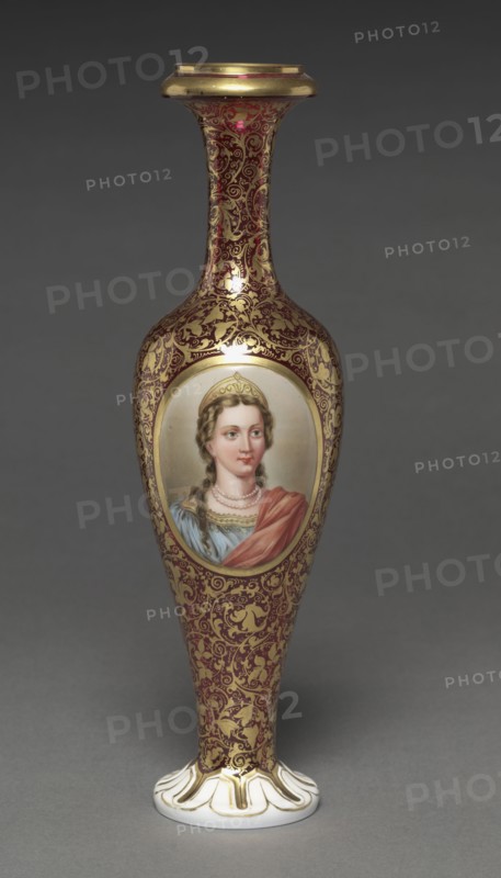 Vase, 1840-1860. Bohemia (?), 19th century. Glass with enamel and gilt decoration; diameter: 31.5 x 9 cm (12 3/8 x 3 9/16 in.).