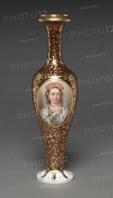 Vases, 1840-1860. Bohemia (?), 19th century. Glass with enamel and gilt decoration; diameter: 31.5 x 9 cm (12 3/8 x 3 9/16 in.).