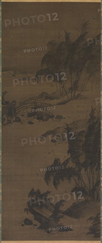 Bamboo in Wind, early 1500s. Attributed to Genga (Japanese). Hanging scroll; ink on silk; image: 95.2 x 39.7 cm (37 1/2 x 15 5/8 in.); overall: 182.5 x 58 cm (71 7/8 x 22 13/16 in.).