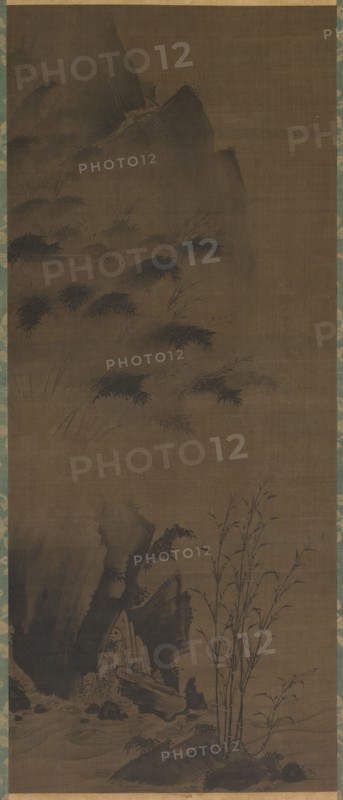 Bamboo in Rain; Bamboo in Wind, early 1500s. Genga (Japanese). Hanging scroll; ink on silk;