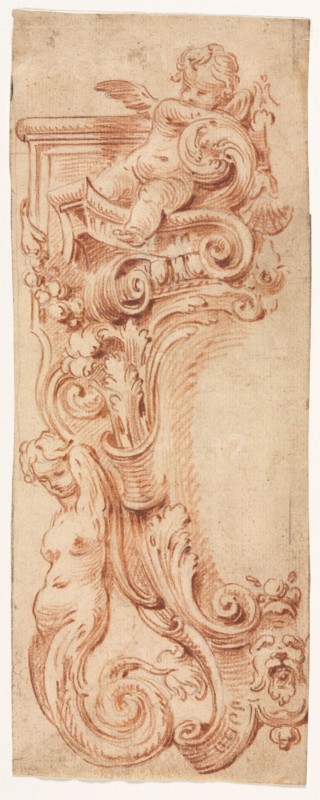 Design for a Cartouche, first half 1700s. Gilles Marie Oppenord (French, 1672-1742). Red chalk with graphite on cream laid paper; sheet: 25.4 x 9.8 cm (10 x 3 7/8 in.).