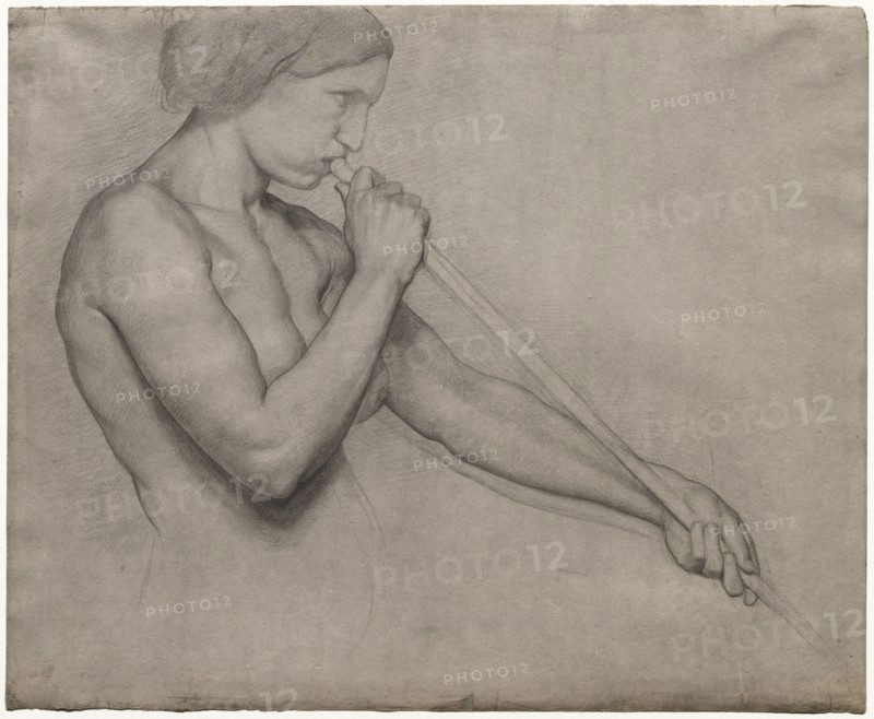 Angel Blowing a Trumpet, 1857-1859. Edgar Degas (French, 1834-1917). Black chalk; sheet: 44.1 x 54.1 cm (17 3/8 x 21 5/16 in.).