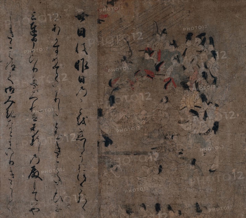 The Emperor's Attendance at the Horse Race: Episode from the Tale of Eiga (Eiga Monogatari), c. 1200. Japan, Kamakura period (1185-1333). Handscroll, ink and color on paper; image: 32.4 x 36.7 cm (12 3/4 x 14 7/16 in.); overall: 35.5 x 339.5 cm (14 x 133 11/16 in.).