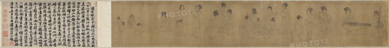 In the Palace, before 1140. After a work attributed to Zhou Wenju (Chinese, active 942-961). Handscroll, ink and slight color on silk; painting only: 28.5 x 168.6 cm (11 1/4 x 66 3/8 in.).
