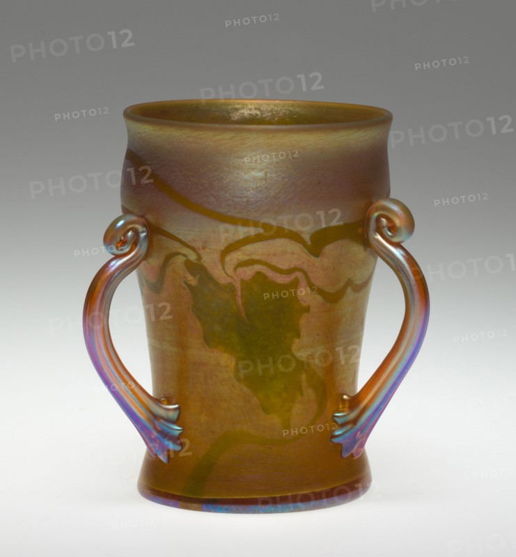 Three-Handled Beaker, c. 1900. Tiffany and Company (American), Louis Comfort Tiffany (American, 1848-1933). Favrile glass; overall: 11.9 x 10.2 cm (4 11/16 x 4 in.).