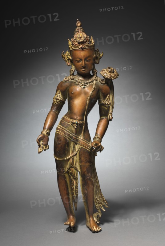 Avalokitesvara Padmapani:  Bodhisattva of Mercy Bearing a Lotus, c. 1000s. Nepal, 11th century. Bronze with gilding, pigment, and semiprecious stones; overall: 62 cm (24 7/16 in.).