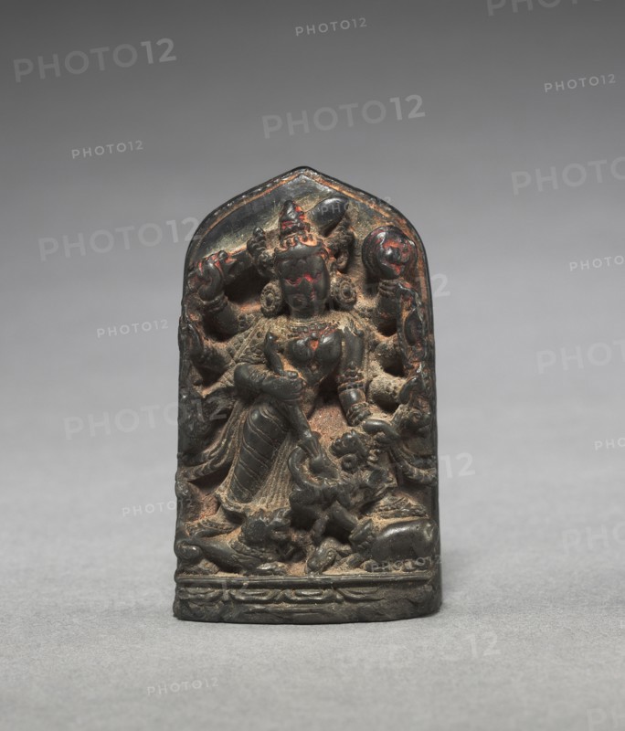 Stele with Durga Figure, 1100s-1200s. India, Sena dynasty. Black chlorite; overall: 7 x 4.2 cm (2 3/4 x 1 5/8 in.).