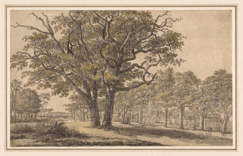 Landscape, first half 1800s. Georges Michel (French, 1763-1843). Pen and black ink, brush and gray and  yellow wash, yellow gouache, and black chalk; sheet: 18.5 x 30 cm (7 5/16 x 11 13/16 in.); secondary support: 28.7 x 39.6 cm (11 5/16 x 15 9/16 in.).