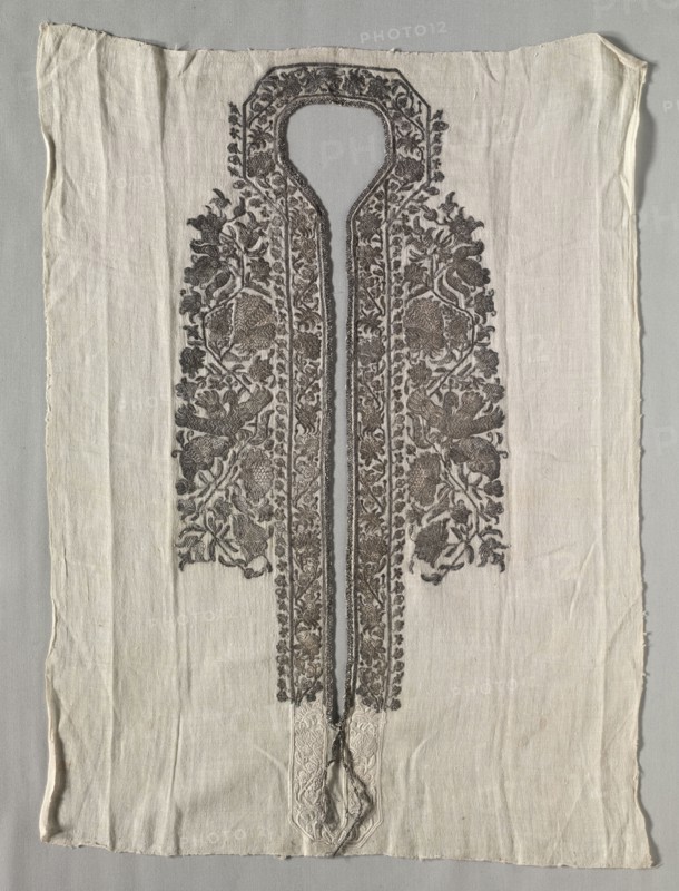Fragment of a Shirt Front, 19th century. Turkey, 19th century. Metal thread embroidery on cotton(?); overall: 54 x 38.5 cm (21 1/4 x 15 3/16 in.).