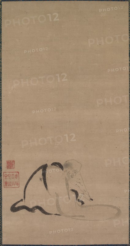 Seated Priest, late 16th-first half of 17th century. Japan, Momoyama (1573-1615) or early Edo (1615-1868) period. Hanging scroll; ink on paper; overall: 58.2 x 30.3 cm (22 15/16 x 11 15/16 in.).