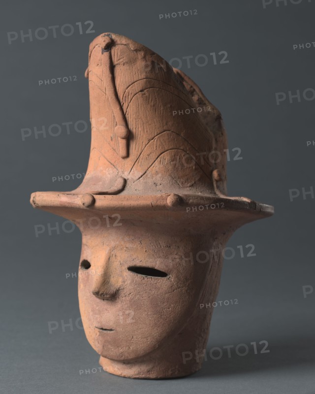 Male Haniwa Head, c. 500-600. Japan, Kofun Period (c. 3rd century-538). Earthenware with ocher wash; overall: 28 cm (11 in.).