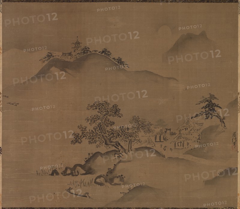 Landscape. Kano Chikanobu (Japanese, 1660-1728). Hanging scroll; ink and slight color on silk; overall: 46.5 x 53.5 cm (18 5/16 x 21 1/16 in.).
