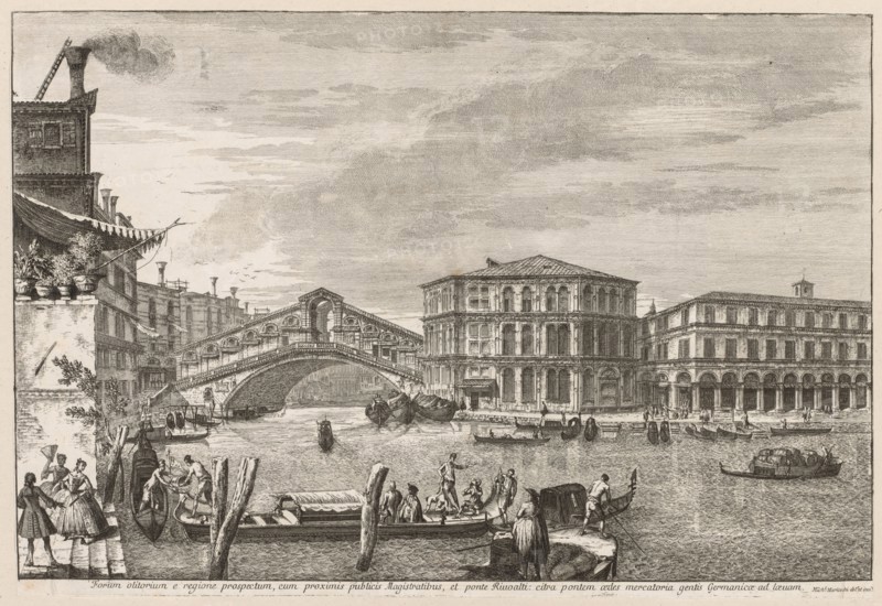 Views of Venice:  The Bridge and Market of Rialto, 1741. Michele Marieschi (Italian, 1710-1743). Etching
