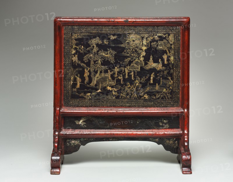 Table Screen:  The Peach Blossom Spring, Land of the Immortals, 14th Century. China, Yuan dynasty (1271-1368). Lacquer on wood with mother-of-pearl inlay; overall: 48.9 x 44.6 cm (19 1/4 x 17 9/16 in.).