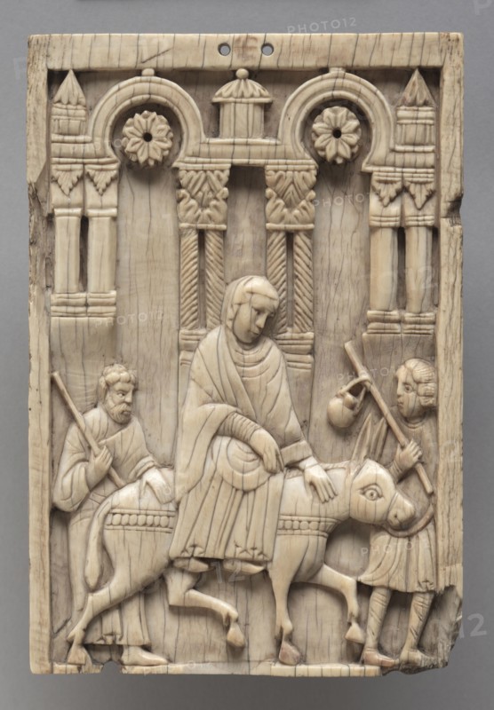 Plaque: The Journey to Bethlehem, c. 1100-1120. South Italy, Amalfi, Romanesque period, 12th century. Ivory; overall: 16.3 x 11 x 1 cm (6 7/16 x 4 5/16 x 3/8 in.).