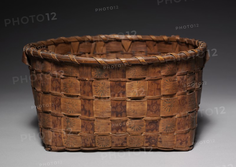 Basket with Stamped Decoration, early 1800s. Native North America, Woodlands, Algonquian or Haudenosaunee (Iroquois), Post-contact Period. Ash? strips, pigment; overall: 17 x 35.5 cm (6 11/16 x 14 in.).
