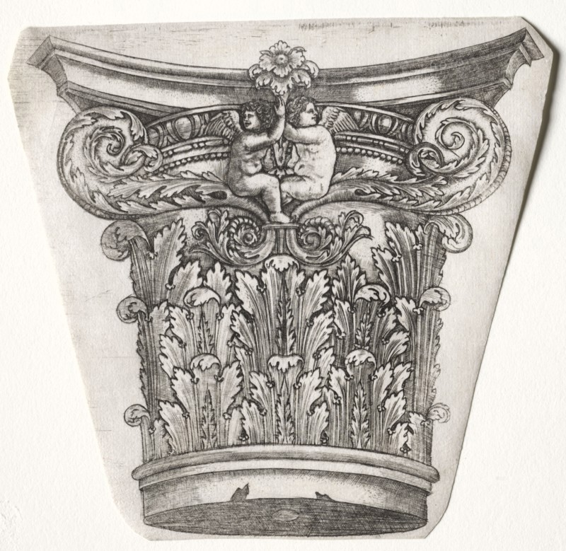 Base and Capital with Putti (capital), c.1525-1550. Master G. A. with the man-trap (Italian, active 1525-50). Engraving