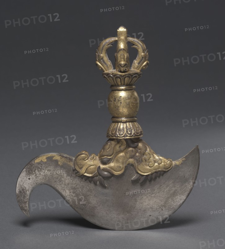 Ritual Flaying Knife, c. 1407-1410. Sino-Tibetan, Derge School, Yongle period (1403-1427). Iron alloy with gold and silver inlay; overall: 17.4 cm (6 7/8 in.).