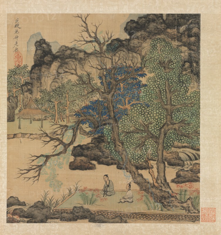 Paintings after Ancient Masters: Scholars in a Garden, 1598-1652. Chen Hongshou (Chinese, 1598/99-1652). Album leaf, ink and color on silk; overall: 30.2 x 26.7 cm (11 7/8 x 10 1/2 in.).