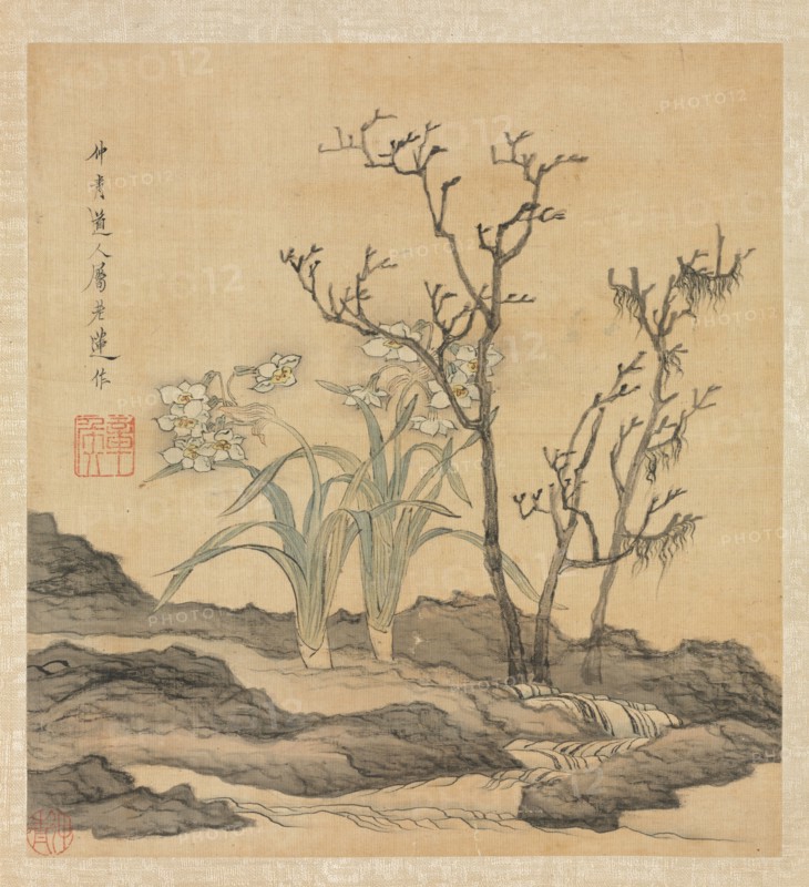 Paintings after Ancient Masters: Narcissus and Bare Trees, 1598-1652. Chen Hongshou (Chinese, 1598/99-1652). Album leaf, ink and color on silk; overall: 30.2 x 26.7 cm (11 7/8 x 10 1/2 in.).