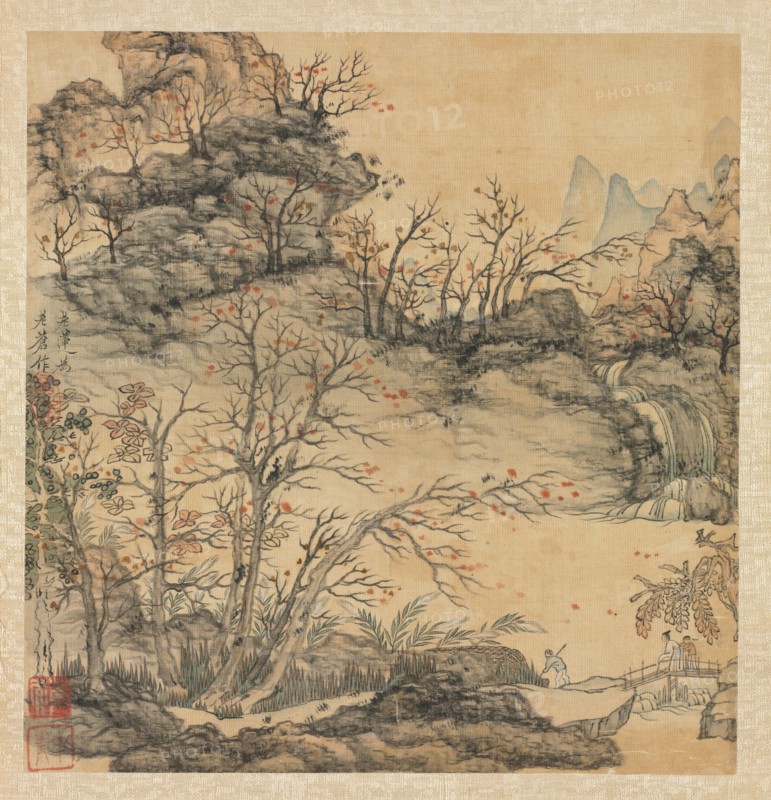 Paintings after Ancient Masters: Autumn Landscape, 1598-1652. Chen Hongshou (Chinese, 1598/99-1652). Album leaf, ink and color on silk; overall: 30.2 x 26.7 cm (11 7/8 x 10 1/2 in.).
