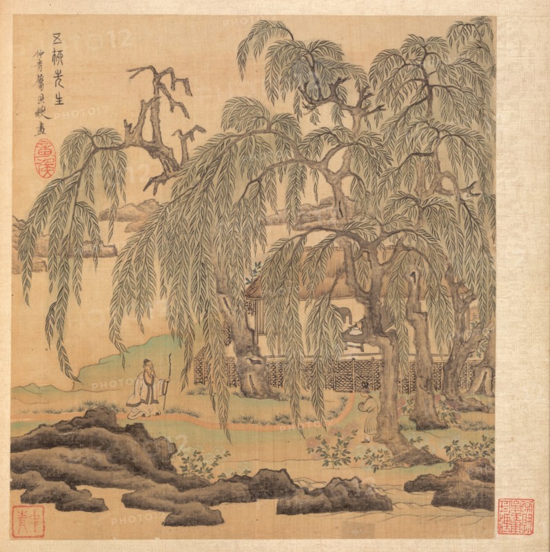 Paintings after Ancient Masters: Mr. Five Willows (Wuliu), Tao Yuanming, 1598-1652. Chen Hongshou (Chinese, 1598/99-1652). Album leaf, ink and color on silk; overall: 30.2 x 26.7 cm (11 7/8 x 10 1/2 in.).