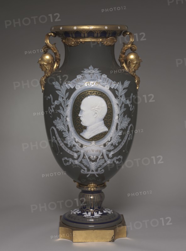 Vase with Portrait of President MacMahon, c. 1872-1874. Alfred-Thompson Gobert (French, 1822-1894), Constantin Renard (French), Emile-Bernard Rejoux (French, 1832-), Jean-Denis Larue (French, 1884), Jules Archelais (French, 1865-1902). Porcelain with gilt bronze mounts; overall: 89.2 x 43.8 cm (35 1/8 x 17 1/4 in.).
