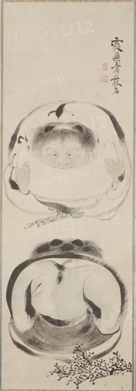 Kanzan and Jittoku, 18th century. Ike Taiga (Japanese, 1723-1776). Hanging scroll; ink and light color on paper; image: 121.5 x 41 cm (47 13/16 x 16 1/8 in.); overall: 213.4 x 44.2 cm (84 x 17 3/8 in.).
