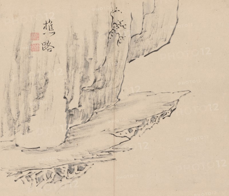 Double Album of Landscape Studies after Ikeno Taiga, Volume 1 (leaf 31), 18th century. Aoki Shukuya (Japanese, 1789). Pair of albums; ink, or ink and light color on paper; album, closed: 28.3 x 33 cm (11 1/8 x 13 in.).