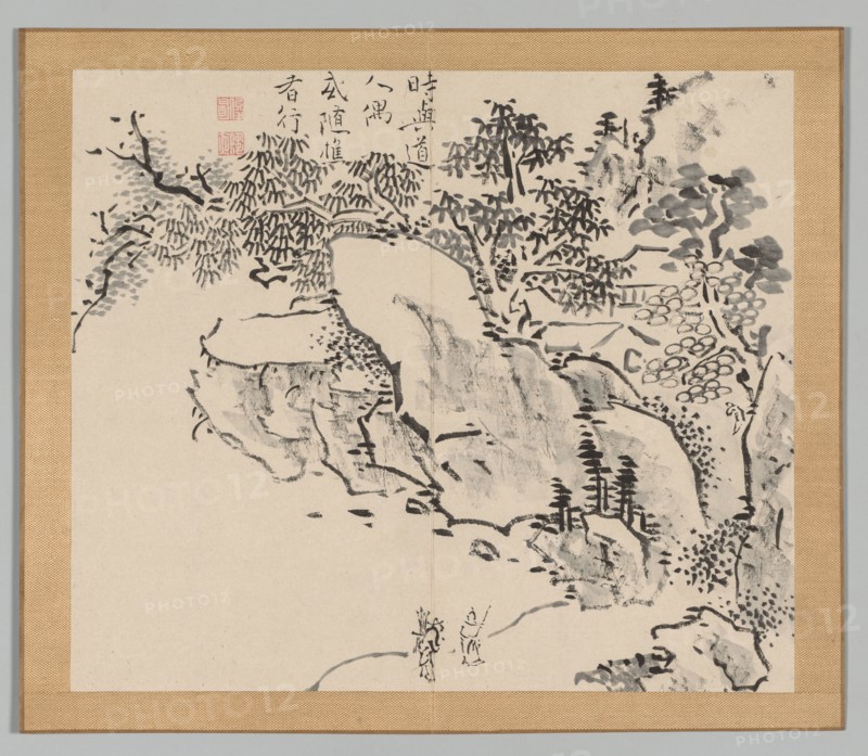 Double Album of Landscape Studies after Ikeno Taiga, Volume 2 (leaf 34), 18th century. Aoki Shukuya (Japanese, 1789). Pair of albums; ink, or ink and light color on paper; album, closed: 28.3 x 33 cm (11 1/8 x 13 in.).