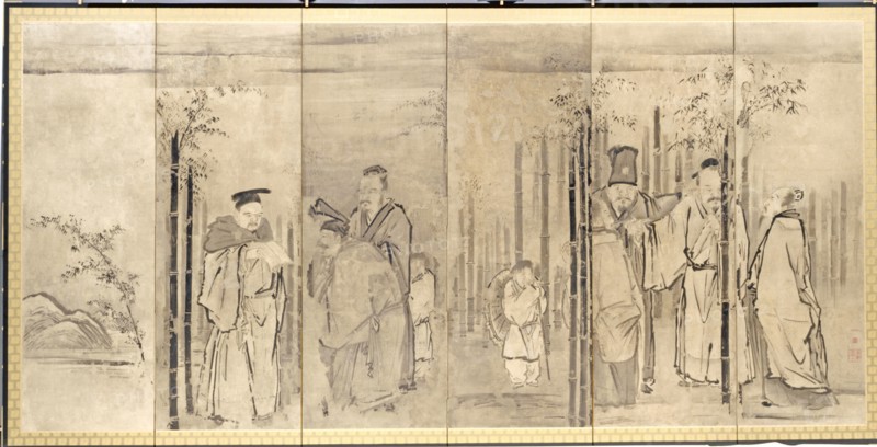 Seven Sages of the Bamboo Grove, 1600s. Kano Tan’yu (Japanese, 1602-1674). Pair of six-fold screens; ink on paper; overall: 161 x 339 cm (63 3/8 x 133 7/16 in.).