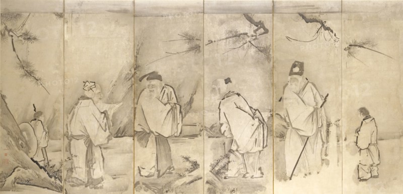 Four Elders of Mt. Shang, 1600s. Kano Tan’yu (Japanese, 1602-1674). Pair of six-fold screens; ink on paper; overall: 161 x 339 cm (63 3/8 x 133 7/16 in.).