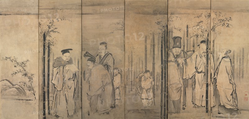 Seven Sages of the Bamboo Grove; Four Elders of Mt. Shang, 1600s. Kano Tan’yu (Japanese, 1602-1674). Pair of six-fold screens; ink on paper; overall: 161 x 339 cm (63 3/8 x 133 7/16 in.).