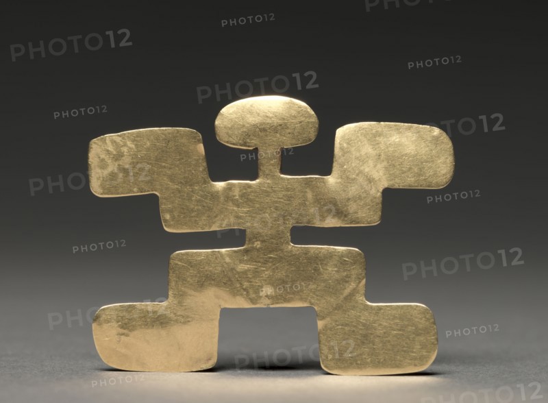 Abstract Figure Pendant, c. 100-900. Colombia, (Central Highlands), Tolima Style, c. 100-900. Hammered gold; overall: 4.5 x 5.9 cm (1 3/4 x 2 5/16 in.).