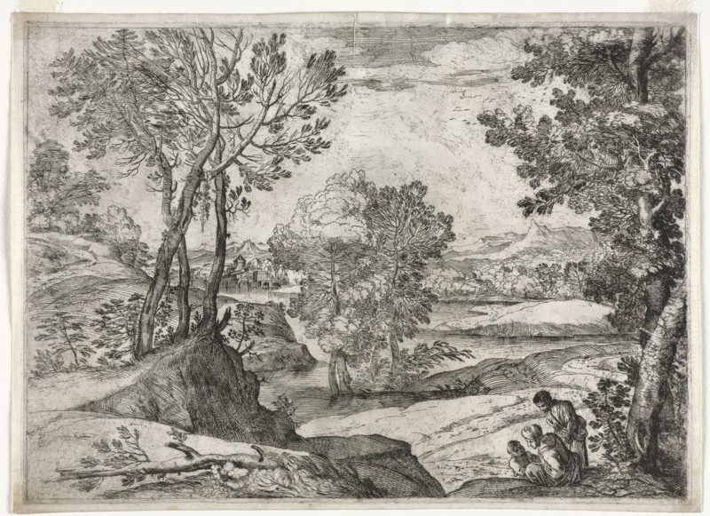 Landscape with a Family, 1643. Giovanni Francesco Grimaldi (Italian, 1606-1680). Etching