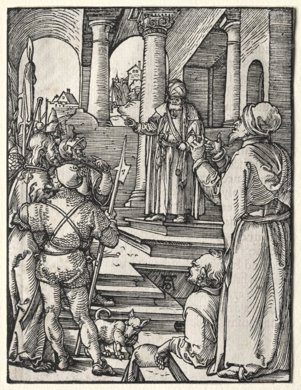 The Small Passion:  Christ Before Pilate, c. 1509-1511. Albrecht Dürer (German, 1471-1528). Woodcut