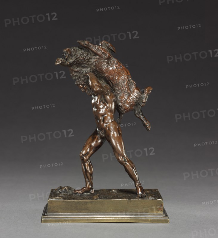 Hercules Carrying the Erymanthean Boar, c. 1820-1830. Antoine-Louis Barye (French, 1796-1875). Bronze; overall: 13.7 x 9.5 x 5.9 cm (5 3/8 x 3 3/4 x 2 5/16 in.)