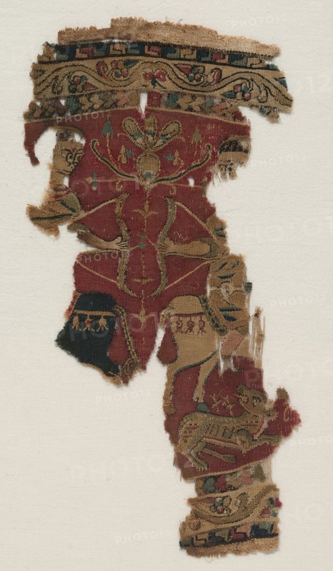 Hunters on Horseback, late 700's - 800's. Egypt, Islamic Abbasid period, late 8th to 9th century. Plain weave and tapestry weave; undyed linen, dyed wool; overall: 29.4 x 14 cm (11 9/16 x 5 1/2 in.)