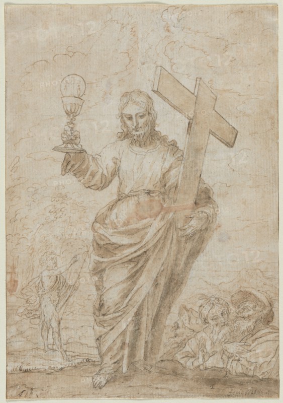 Christ Holding a Chalice and Cross, 1666. Alonso Cano (Spanish, 1601-1667). Pen and brown ink and brown wash;
