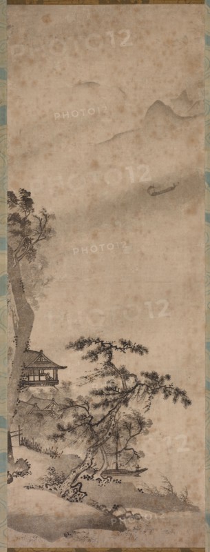 Windy Landscape with Sailboat, mid-1400s. Japan, Muromachi Period (1392-1573). Hanging scroll, ink on paper; image: 83.2 x 30.2 cm (32 3/4 x 11 7/8 in.); overall: 160.7 x 46 cm (63 1/4 x 18 1/8 in.).