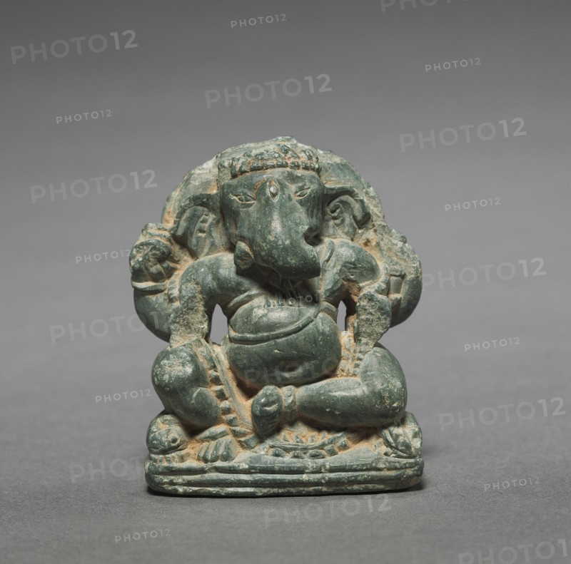 Miniature Seated Ganesa, c. 700s. Northwest India or Kashmir, c. 8th Century. Greenish schist; overall: 5.4 cm (2 1/8 in.).