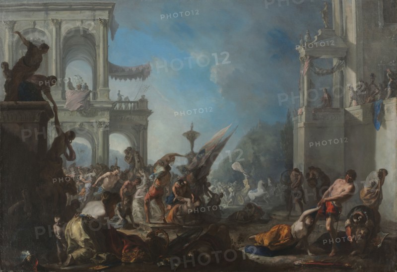 Abduction of the Sabine Women, c. 1640. Johann Heinrich Schönfeld (German, 1609-1684). Oil on canvas; framed: 129 x 178 x 7.5 cm (50 13/16 x 70 1/16 x 2 15/16 in.); unframed: 110 x 160 cm (43 5/16 x 63 in.).