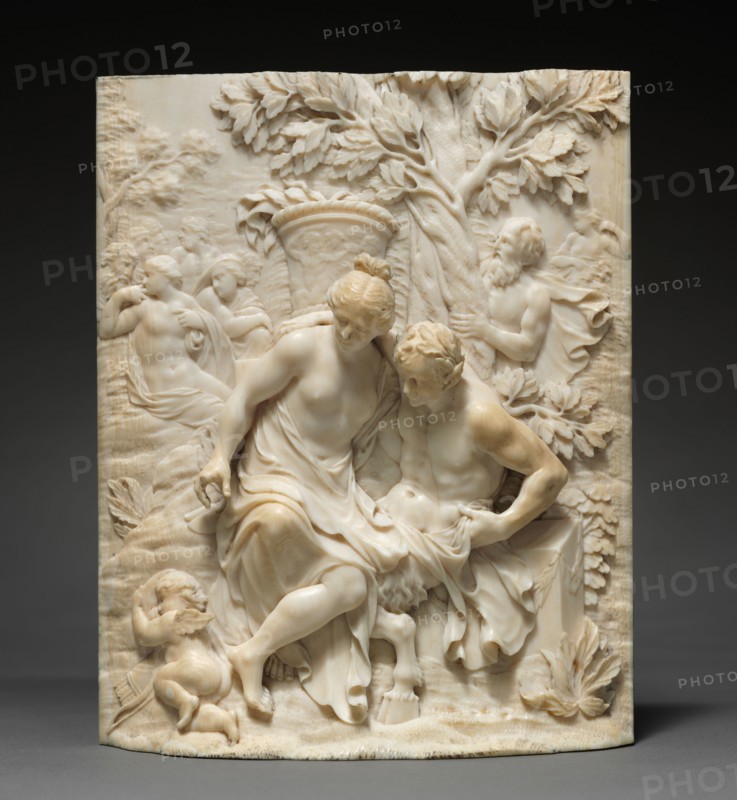 Venus and a Satyr , c. 1700. Ignaz Elhafen (German, 1658-1715). Ivory; overall: 15.5 x 12.4 x 3 cm (6 1/8 x 4 7/8 x 1 3/16 in.).
