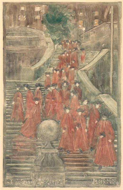 The Spanish Steps, 1898-1899. Maurice Prendergast (American, 1858-1924). Monotype; image: 29.7 x 19 cm (11 11/16 x 7 1/2 in.)
