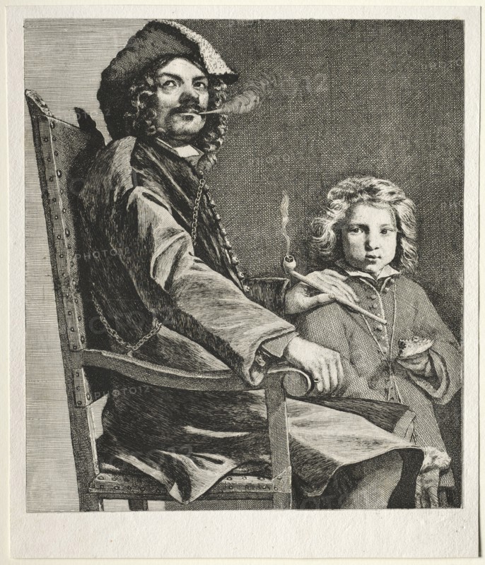 Man Smoking a Pipe and a Small Boy, c. 1660. Michael Sweerts (Dutch, 1618-1664). Etching and engraving