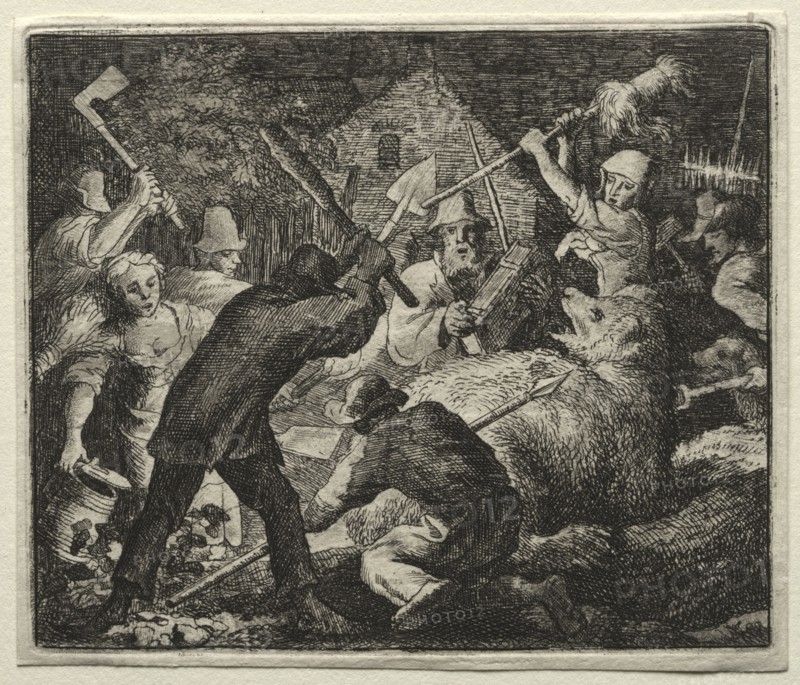 Reynard the Fox:  Peasants Attack the Bear. Allart van Everdingen (Dutch, 1621-1675). Etching