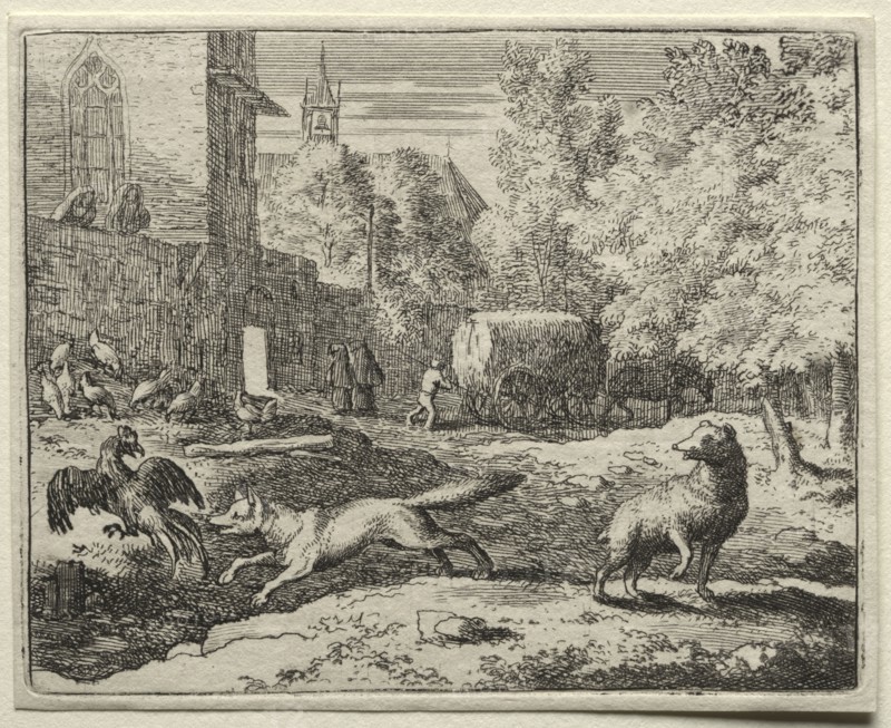 Reynard the Fox:  Reynard Chasing Hens. Allart van Everdingen (Dutch, 1621-1675). Etching